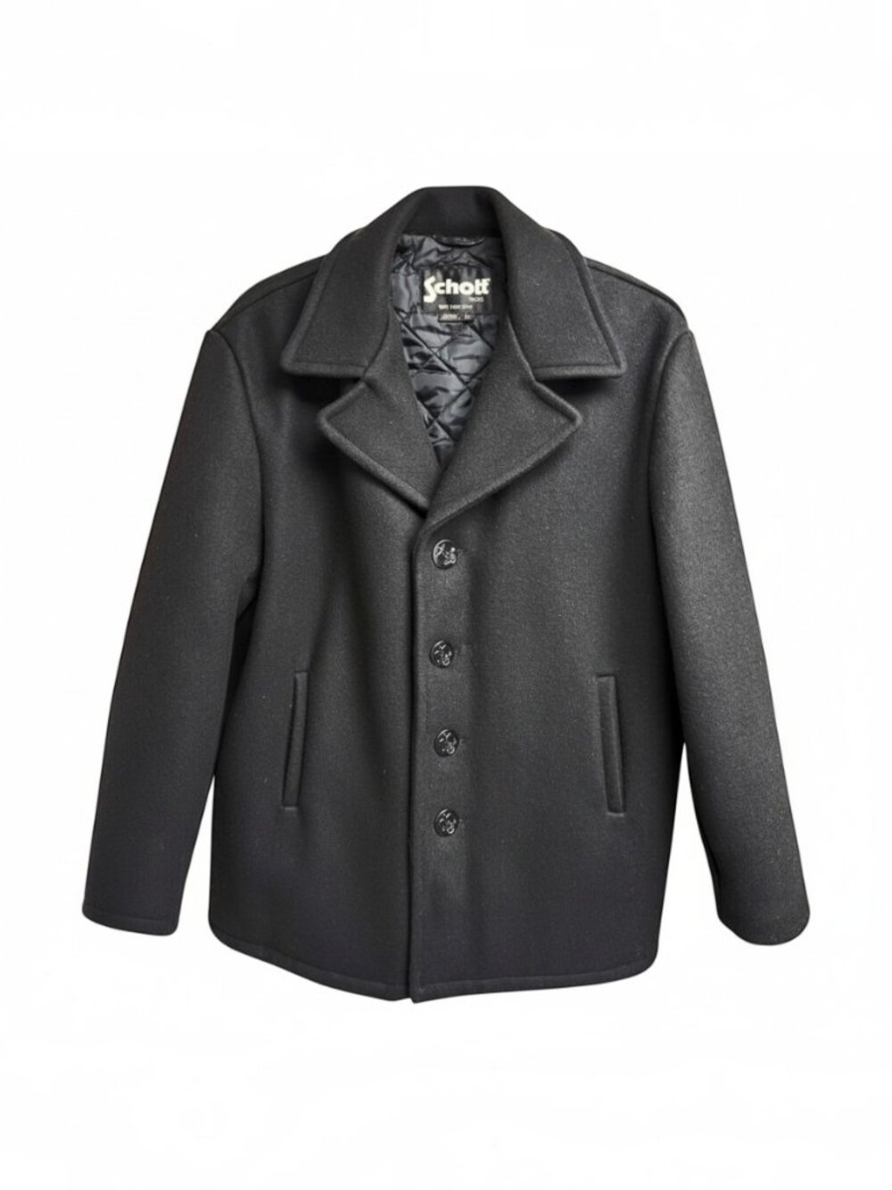 Schott NYC Vintage Black Wool Car Coat Military Quilted Lined Canada